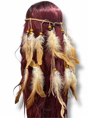 Brown Feather Long Headband Western Festival Head Piece